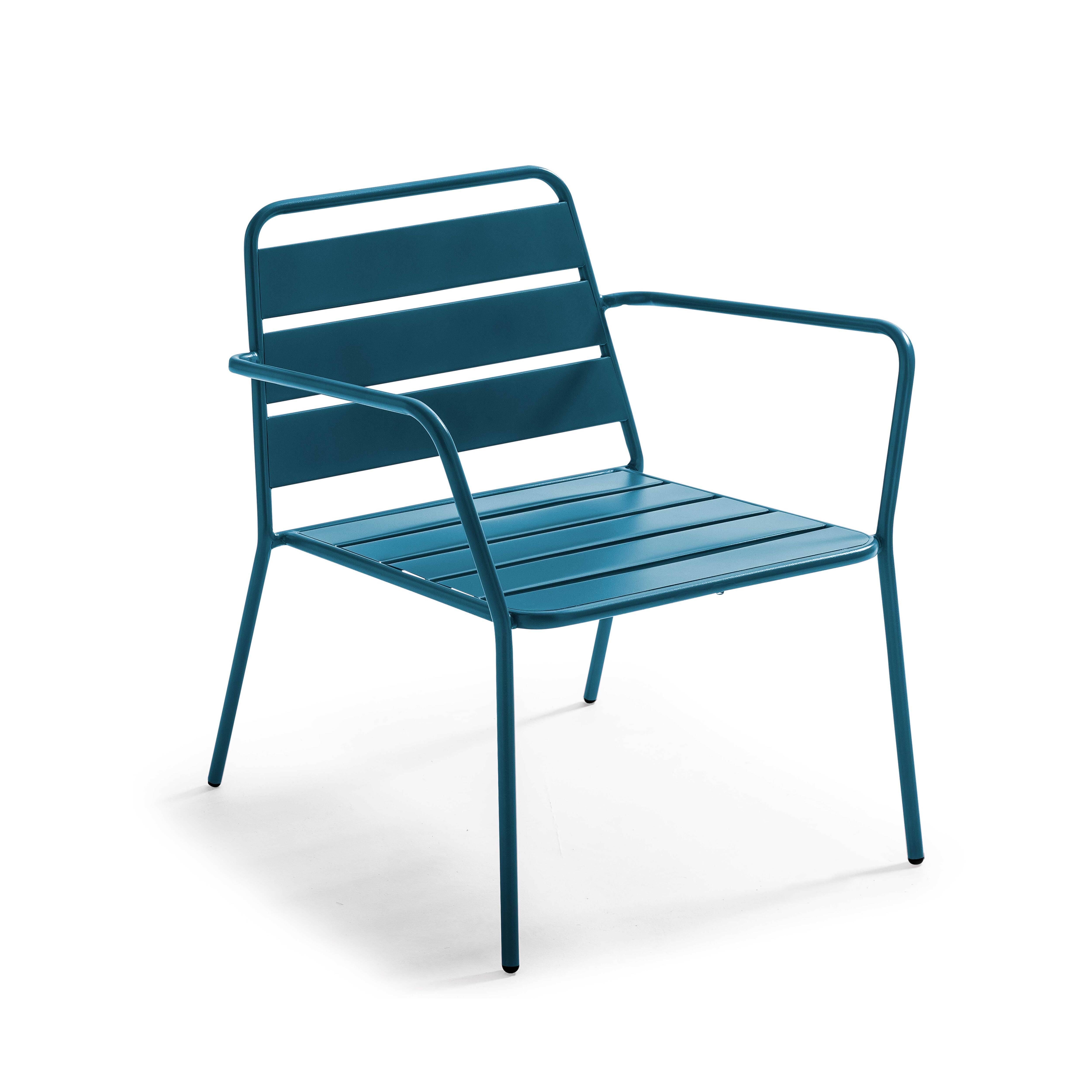 Oviala - Fauteuil bas de jardin en métal bleu pacific Palavas - Oviala