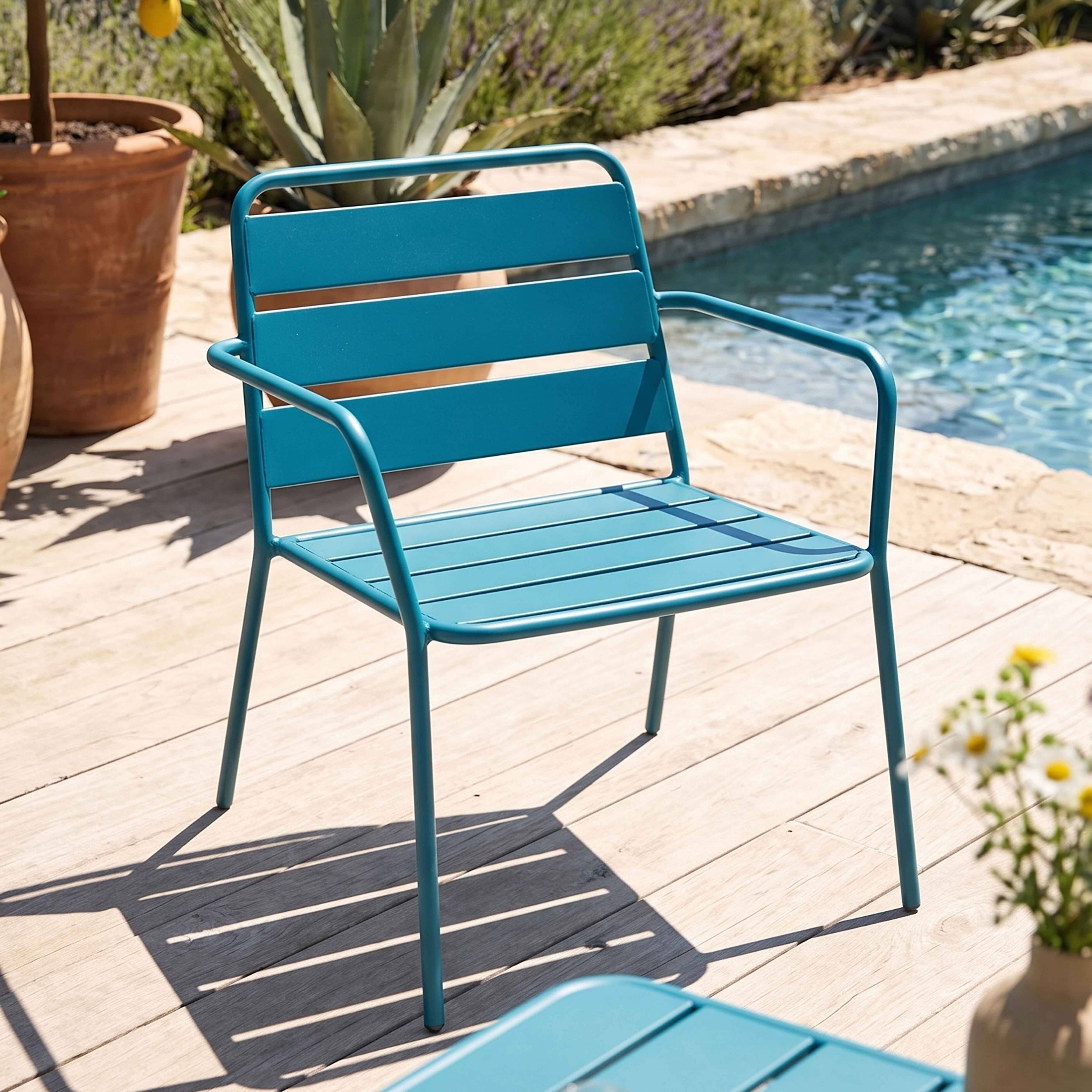 Oviala - Fauteuil bas de jardin en métal bleu pacific Palavas - Oviala - Image 2
