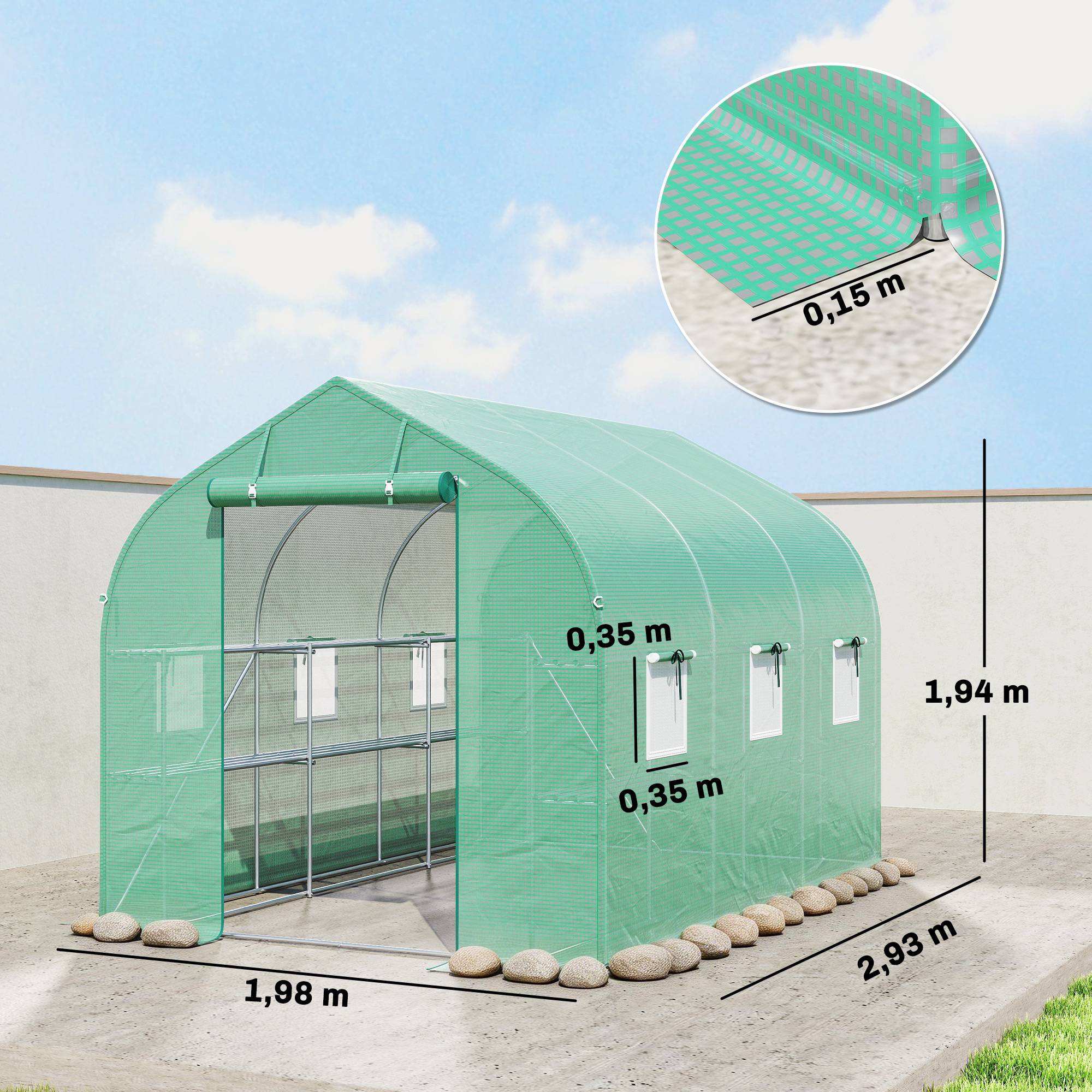 Maison Chic - Serre tunnel de jardin 6m², serre de jardin avec étagères, porte et 6 fenêtres, cadre en acier galvanisé, vert - Image 5