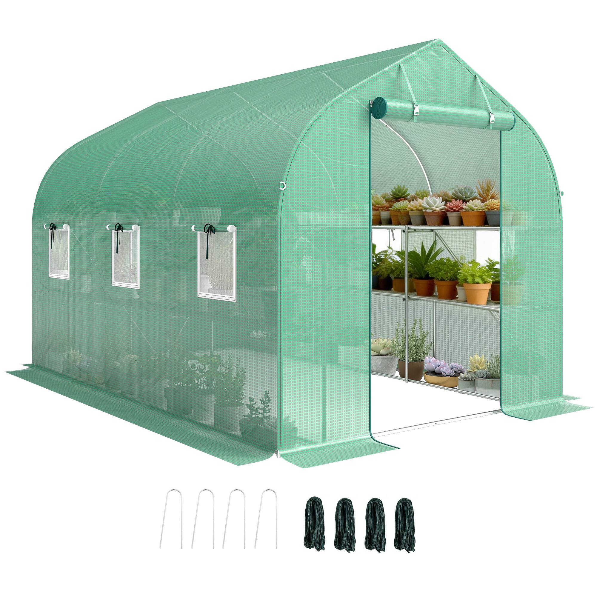 Maison Chic - Serre tunnel de jardin 6m², serre de jardin avec étagères, porte et 6 fenêtres, cadre en acier galvanisé, vert - Image 3