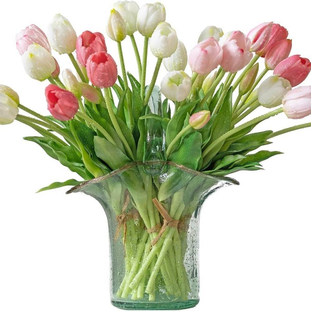 Bouquet de 10 Tulipes Artificielles Rose Clair - Matière PU Souple et Réaliste - Décoration Élégante - Lytech - Image 3