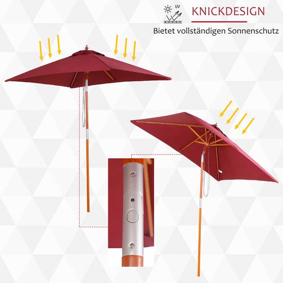 Parasol rectangulaire bois terrasse inclinable anti UV 200x150cm rouge - ComfortXL Outdoor Living - Image 6