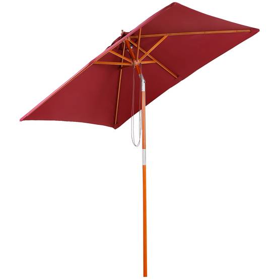Parasol rectangulaire bois terrasse inclinable anti UV 200x150cm rouge - ComfortXL Outdoor Living - Image 1