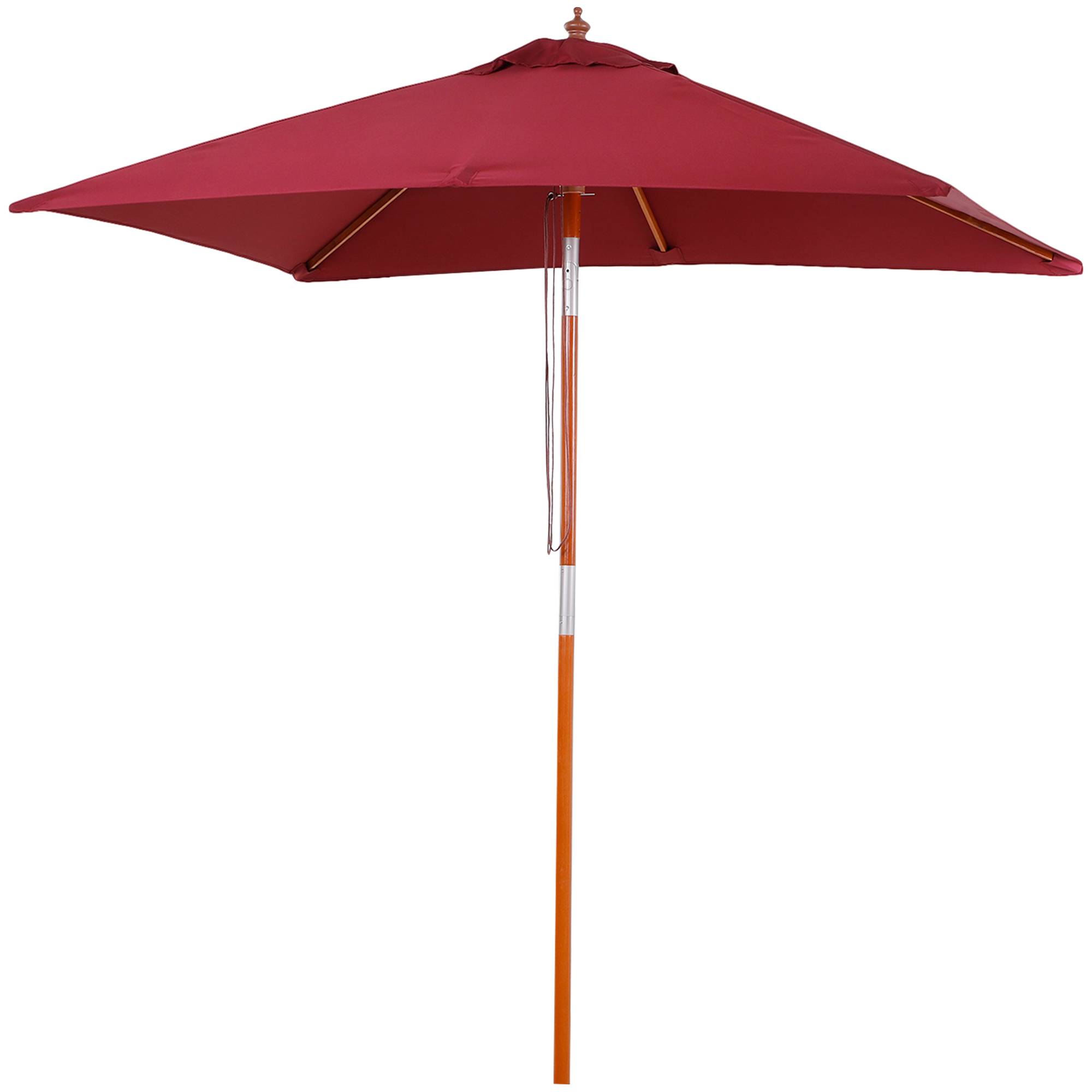 Parasol rectangulaire bois terrasse inclinable anti UV 200x150cm rouge - ComfortXL Outdoor Living - Image 2