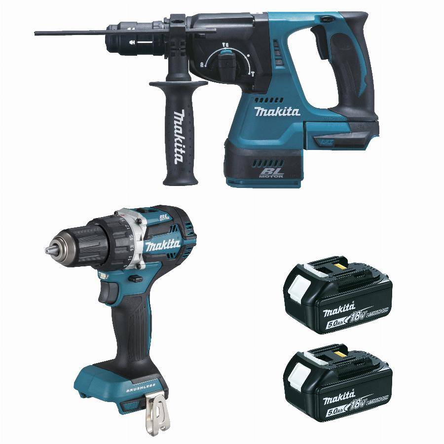 Makita - Ensemble de 2 machines 18 V Li-Ion 5 Ah MAKITA Perceuse DDF484 + Perfo DHR243 - 2 batteries, chargeur, coffret - DLX2191TJ - Image 1