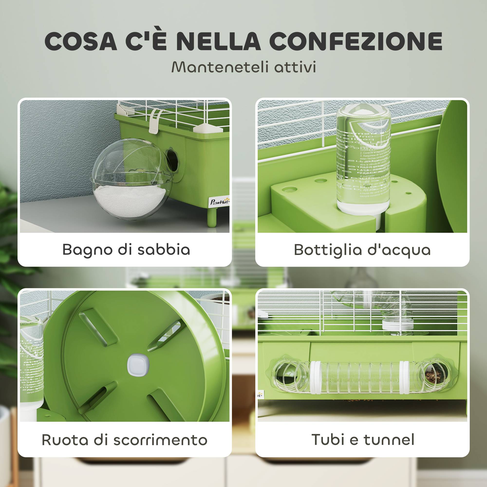 Cage Acier PP Hamsters 2 Niveaux Ventilation Optimale Tubes 44x28x44cm Vert - ComfortXL Outdoor Living - Image 7