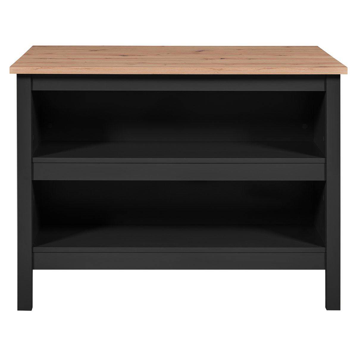 Ilot de Cuisine Noir et Plateau Effet Bois - KENNY - Image 3