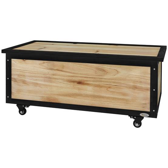 ComfortXL - Coffre de rangement jardin en bois de sapin naturel 121 L 100 x 50 x 43 cm mobile avec roues et couvercle - Image 2