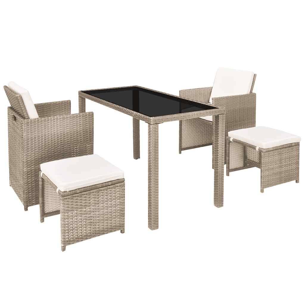 Vidaxl - Ensemble à manger d'extérieur avec coussins 5 pcs-Salons de jardin Rotin Beige - Image 3