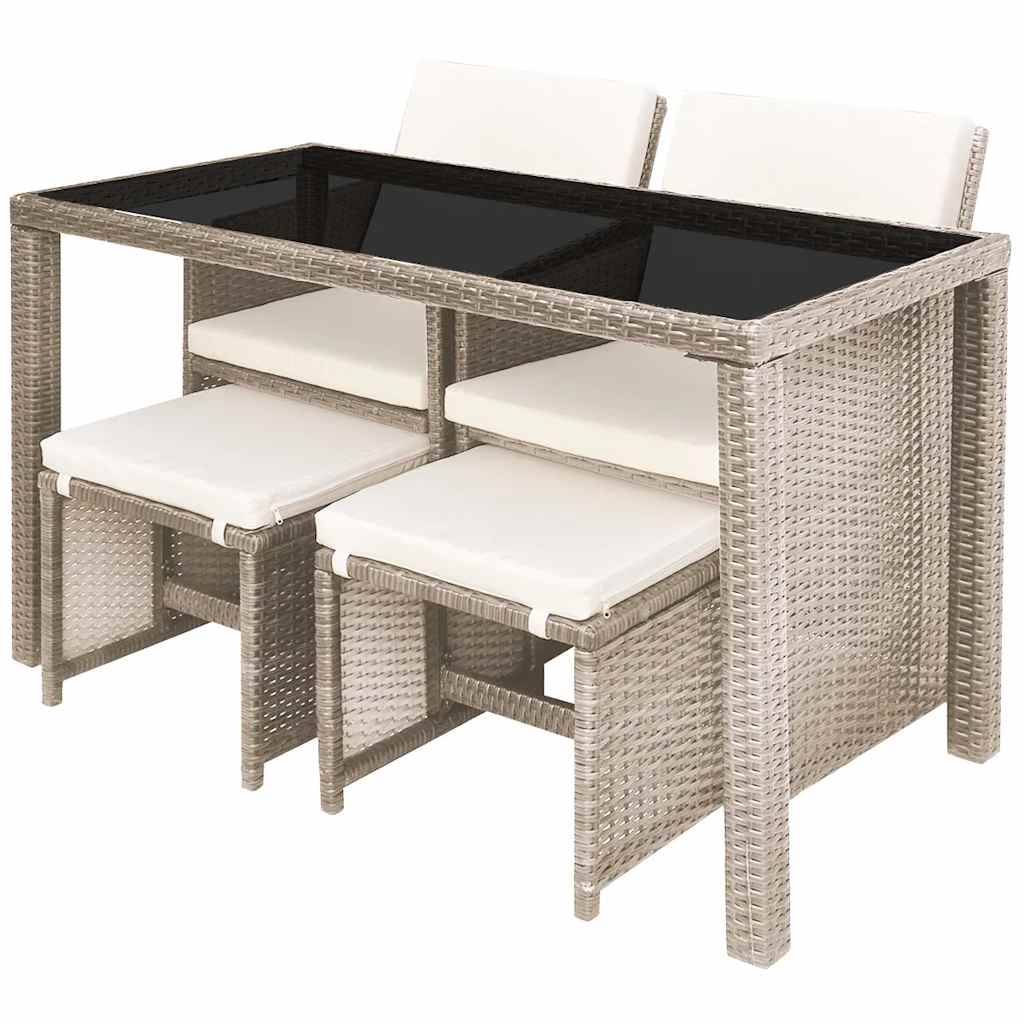 Vidaxl - Ensemble à manger d'extérieur avec coussins 5 pcs-Salons de jardin Rotin Beige - Image 4