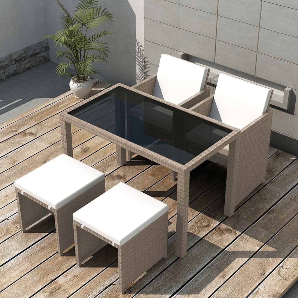 Vidaxl - Ensemble à manger d'extérieur avec coussins 5 pcs-Salons de jardin Rotin Beige - Image 1