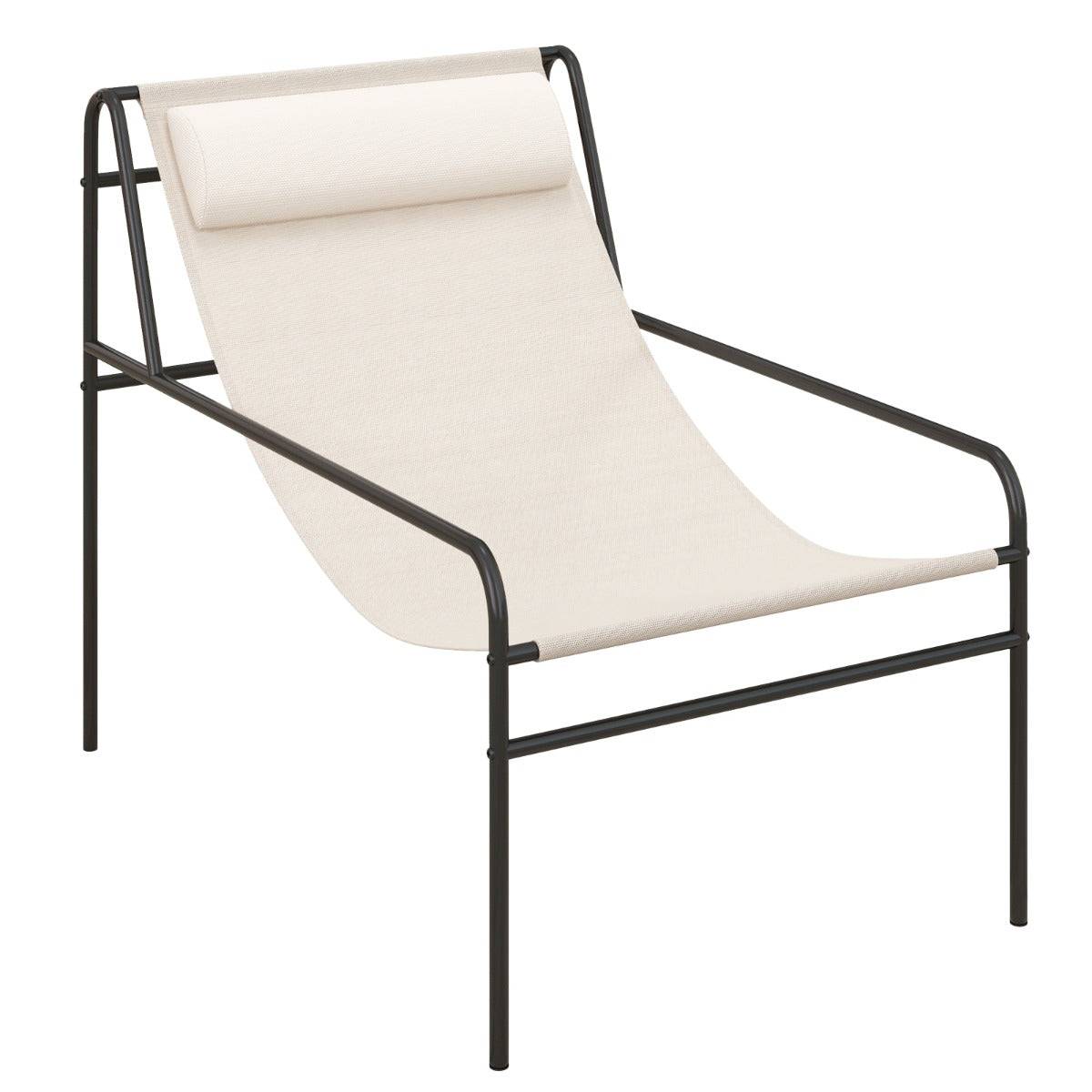 Helloshop26 - Chaise longue de jardin en textilène appui-tête amovible patins antidérapants cadre en métal charge 160 kg beige - Image 1