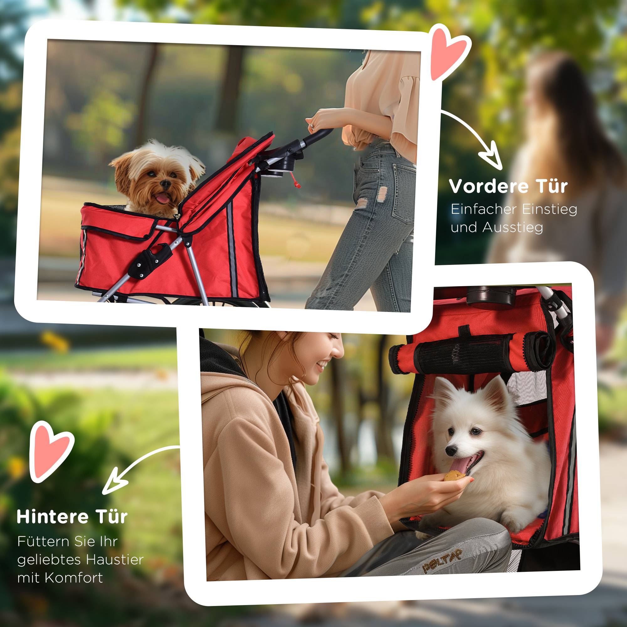 Poussette chien pliable avec porte-gobelet, toit solaire, rouge - Image 9
