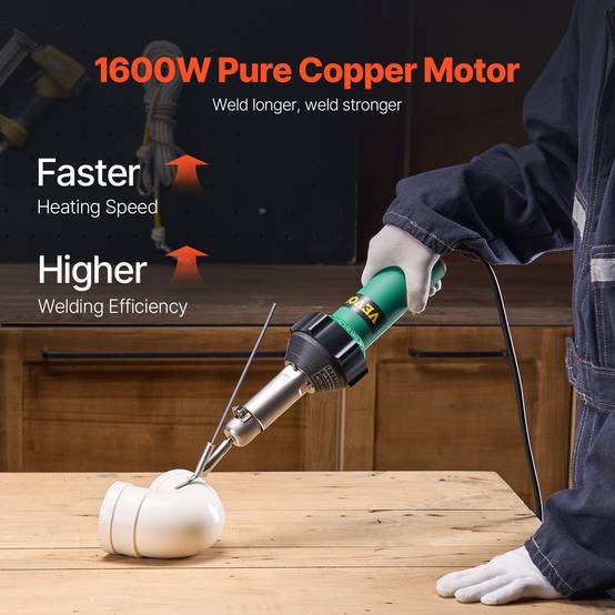 VEVOR Soudeur plastique air chaud 1600W, pistolet 50-600°C, kit toiture avec buses/rouleau/lames, films PP/PE/PVC. - Image 2