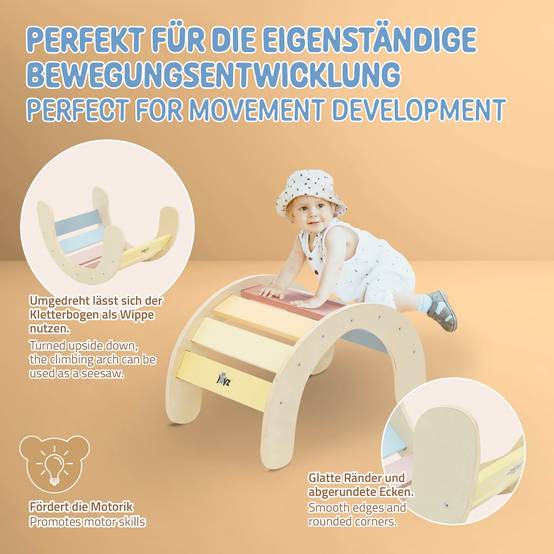 Arche d'escalade pour enfants en bois aux couleurs de l'arc-en-ciel multifonctionnel avec poignées à partir de 2 ans et plus encourage la motricité - Image 3