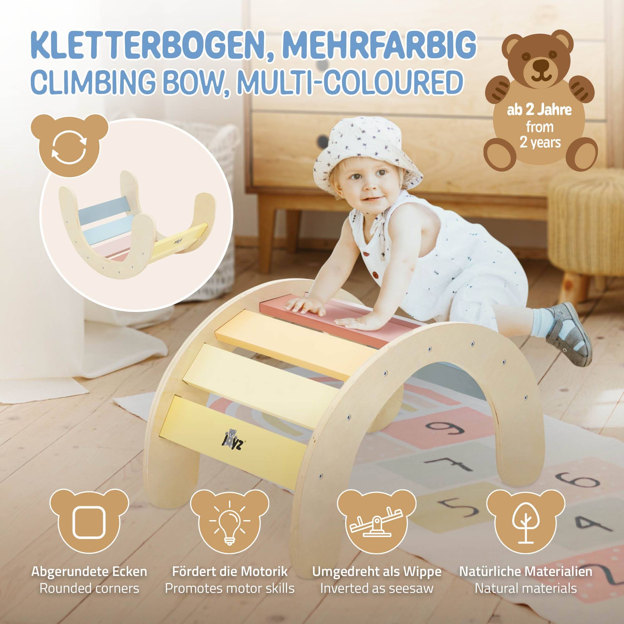 Arche d'escalade pour enfants en bois aux couleurs de l'arc-en-ciel multifonctionnel avec poignées à partir de 2 ans et plus encourage la motricité - Image 2