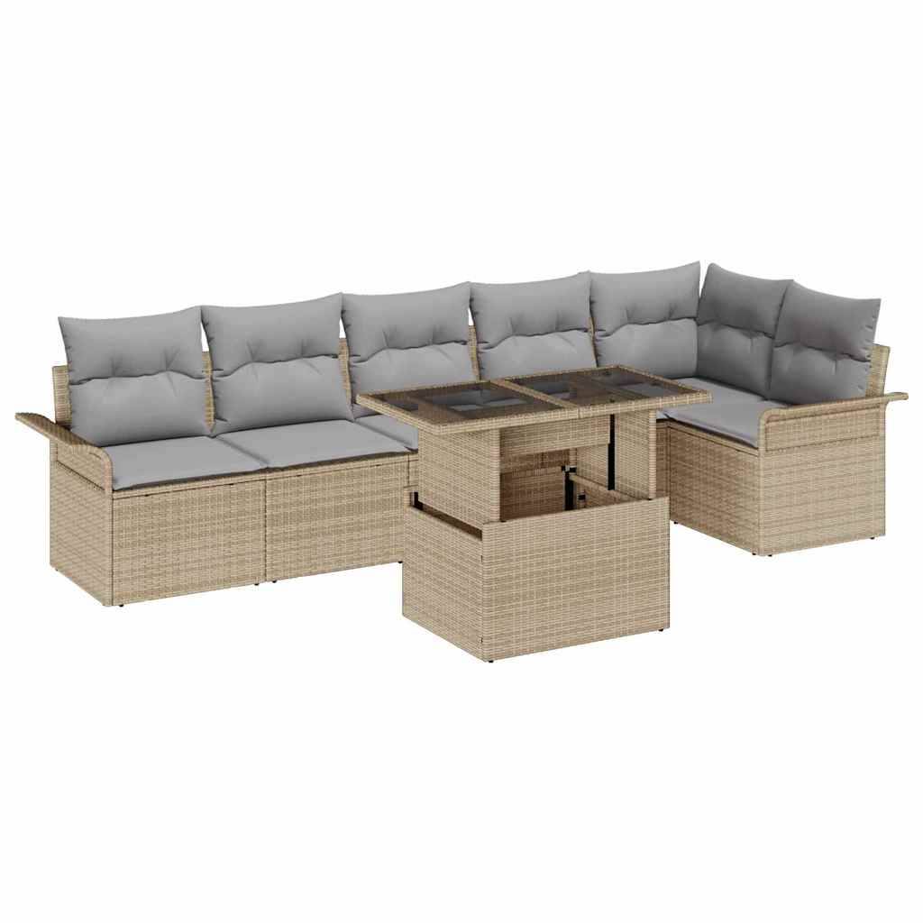 ComfortXL - Ensemble canapé extérieur 7 pièces en résine tressée pour 6 personnes Beige – ComfortXL Outdoor Living - Image 2