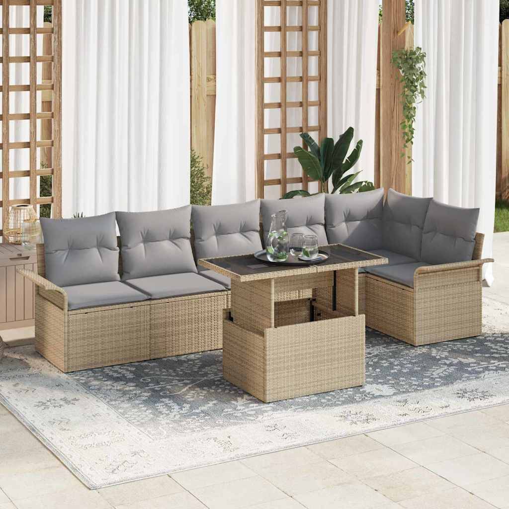 ComfortXL - Ensemble canapé extérieur 7 pièces en résine tressée pour 6 personnes Beige – ComfortXL Outdoor Living - Image 1