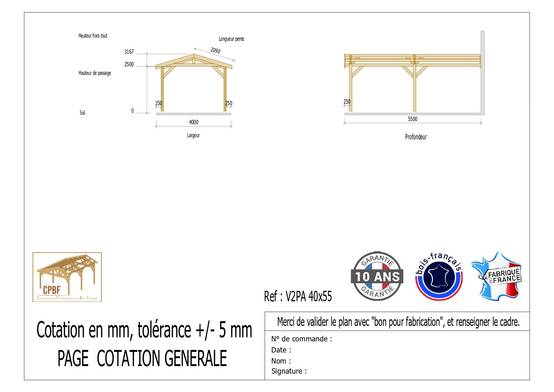 Carport Bois Douglas Français 22 m² – 2 pentes adossé – 4 poteaux – Abri voiture extérieur – Garantie 10 ans - Image 3