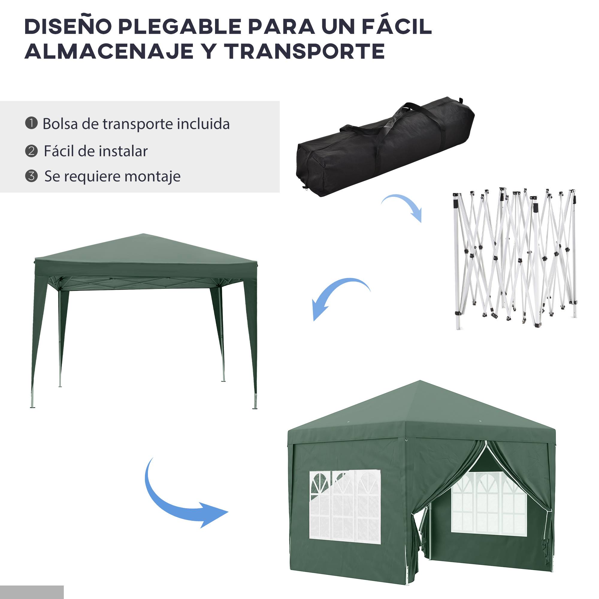 Tonnelle pliante avec 4 parois amovibles, 3 x 3 m, tonnelle de jardin avec sac de transport, imperméable, résistante aux UV, verte - Image 7