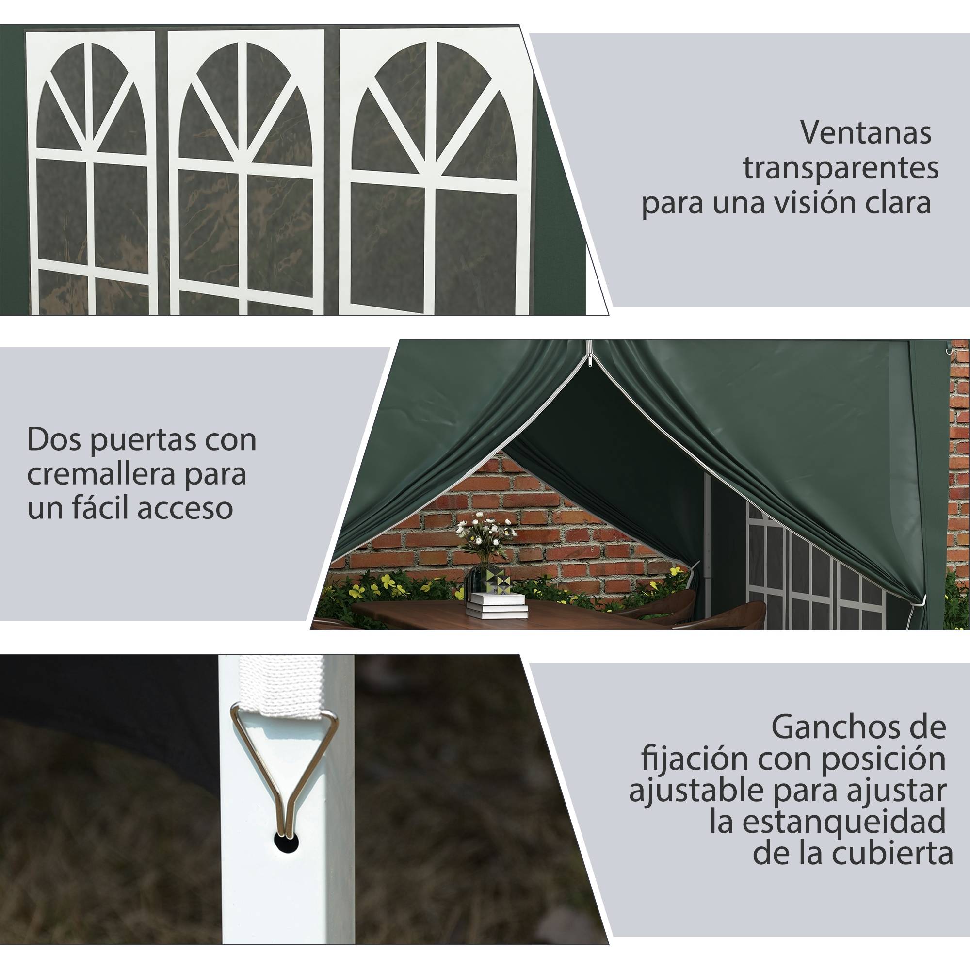 Tonnelle pliante avec 4 parois amovibles, 3 x 3 m, tonnelle de jardin avec sac de transport, imperméable, résistante aux UV, verte - Image 10