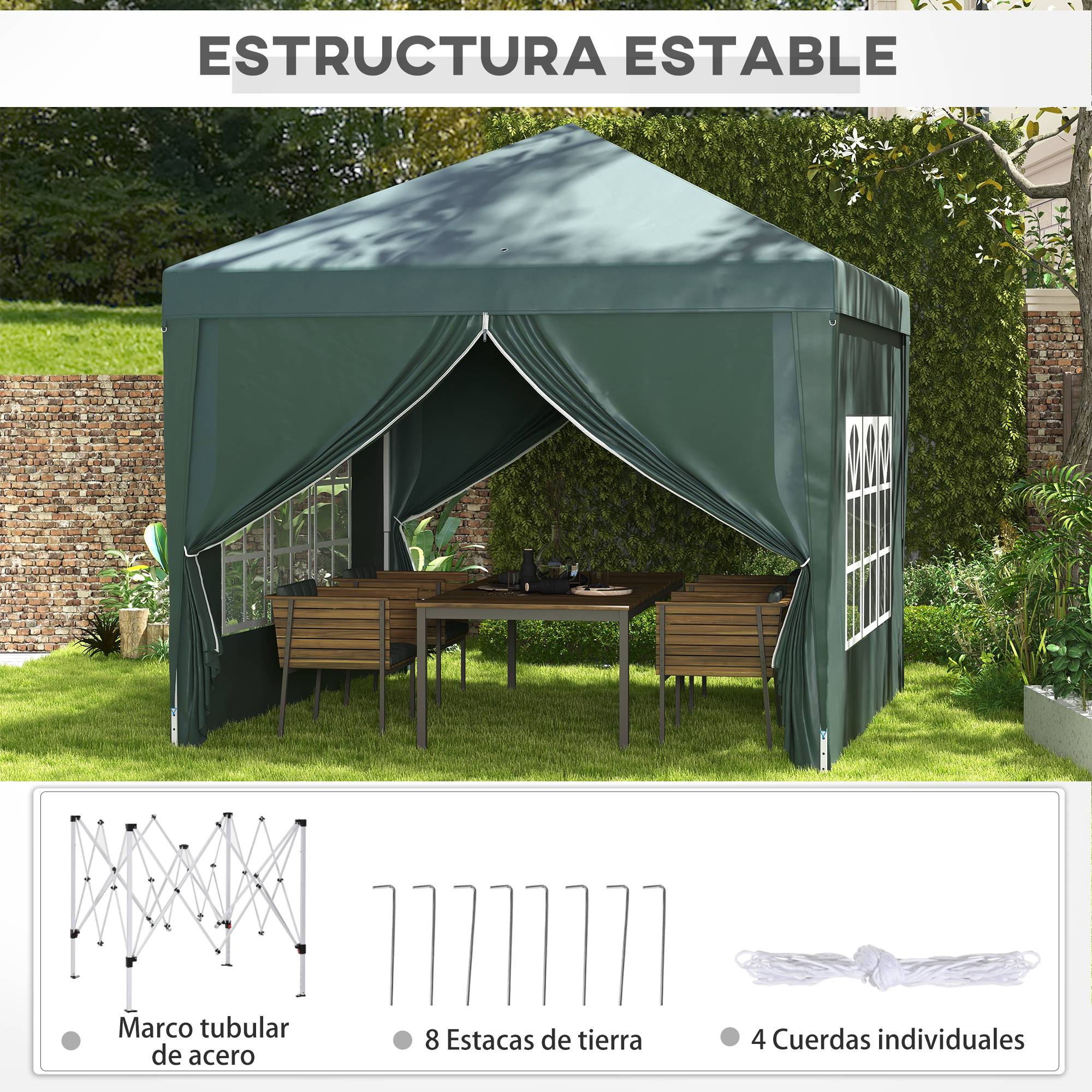Tonnelle pliante avec 4 parois amovibles, 3 x 3 m, tonnelle de jardin avec sac de transport, imperméable, résistante aux UV, verte - Image 9