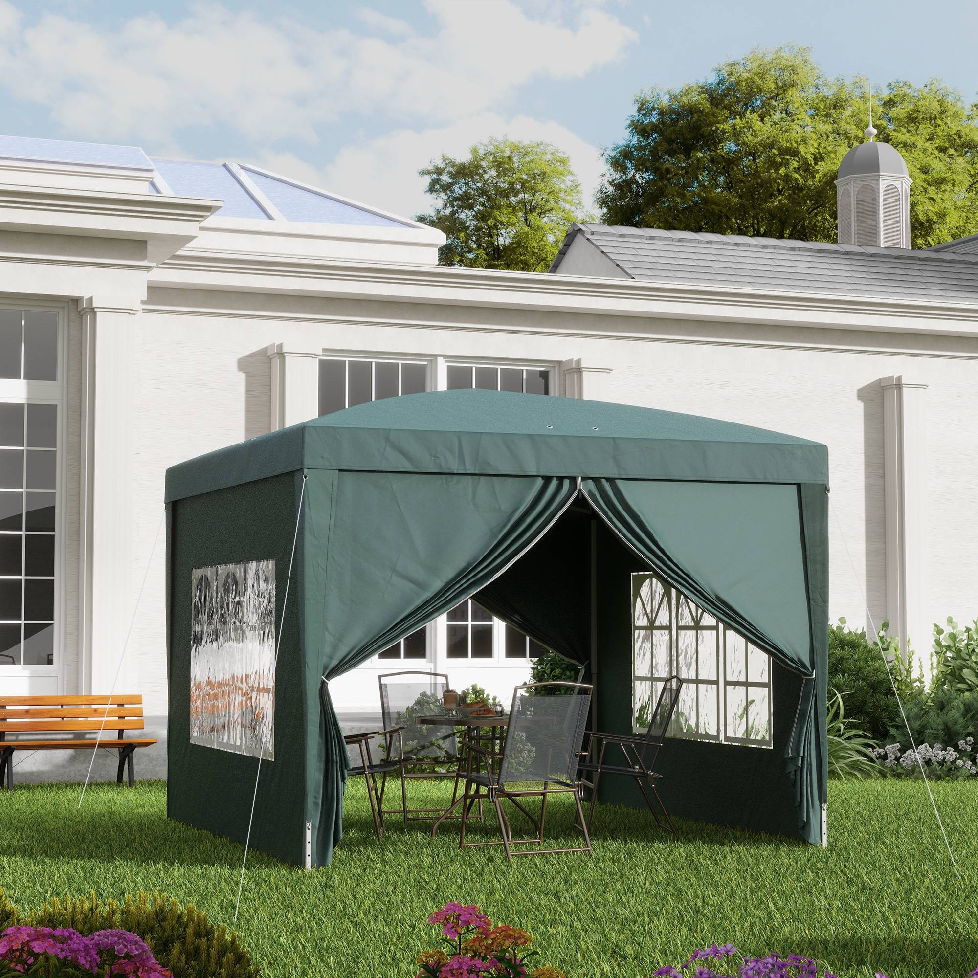 Tonnelle pliante avec 4 parois amovibles, 3 x 3 m, tonnelle de jardin avec sac de transport, imperméable, résistante aux UV, verte - Image 3