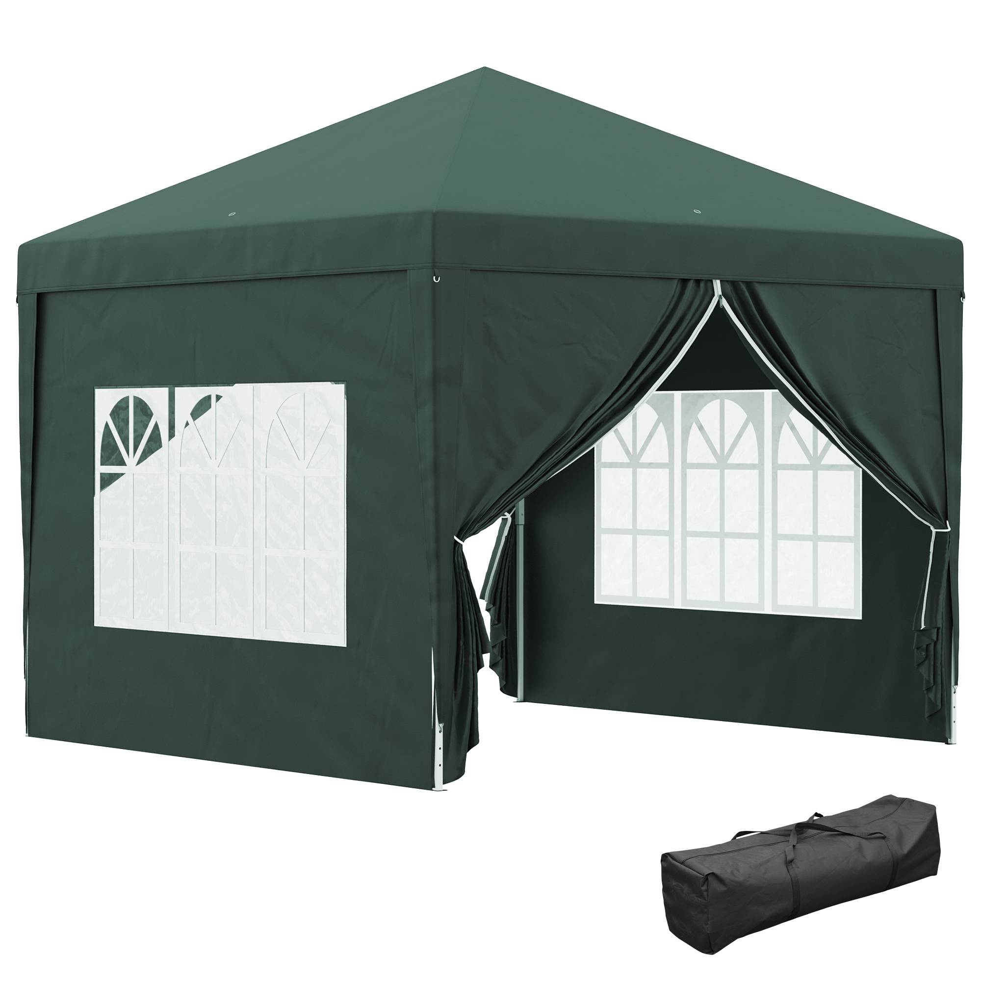 Tonnelle pliante avec 4 parois amovibles, 3 x 3 m, tonnelle de jardin avec sac de transport, imperméable, résistante aux UV, verte - Image 1