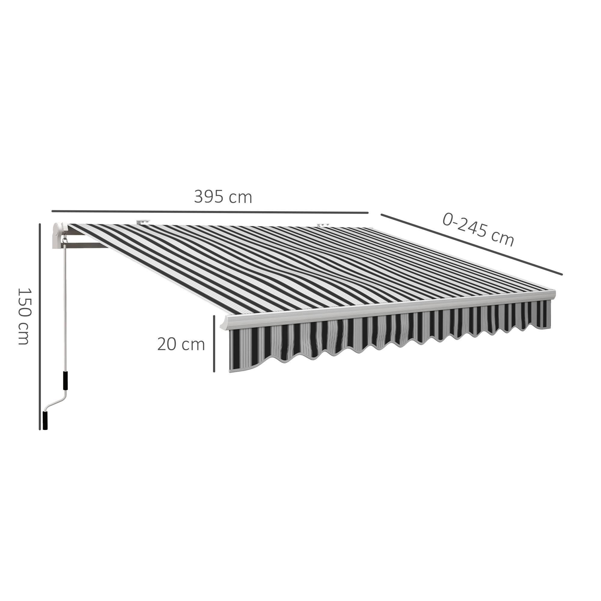 Store banne rétractable manuel 395 x 245 cm, bras articulé à angle réglable, protection UV et étanchéité, fixation murale, bleu et blanc - Image 5