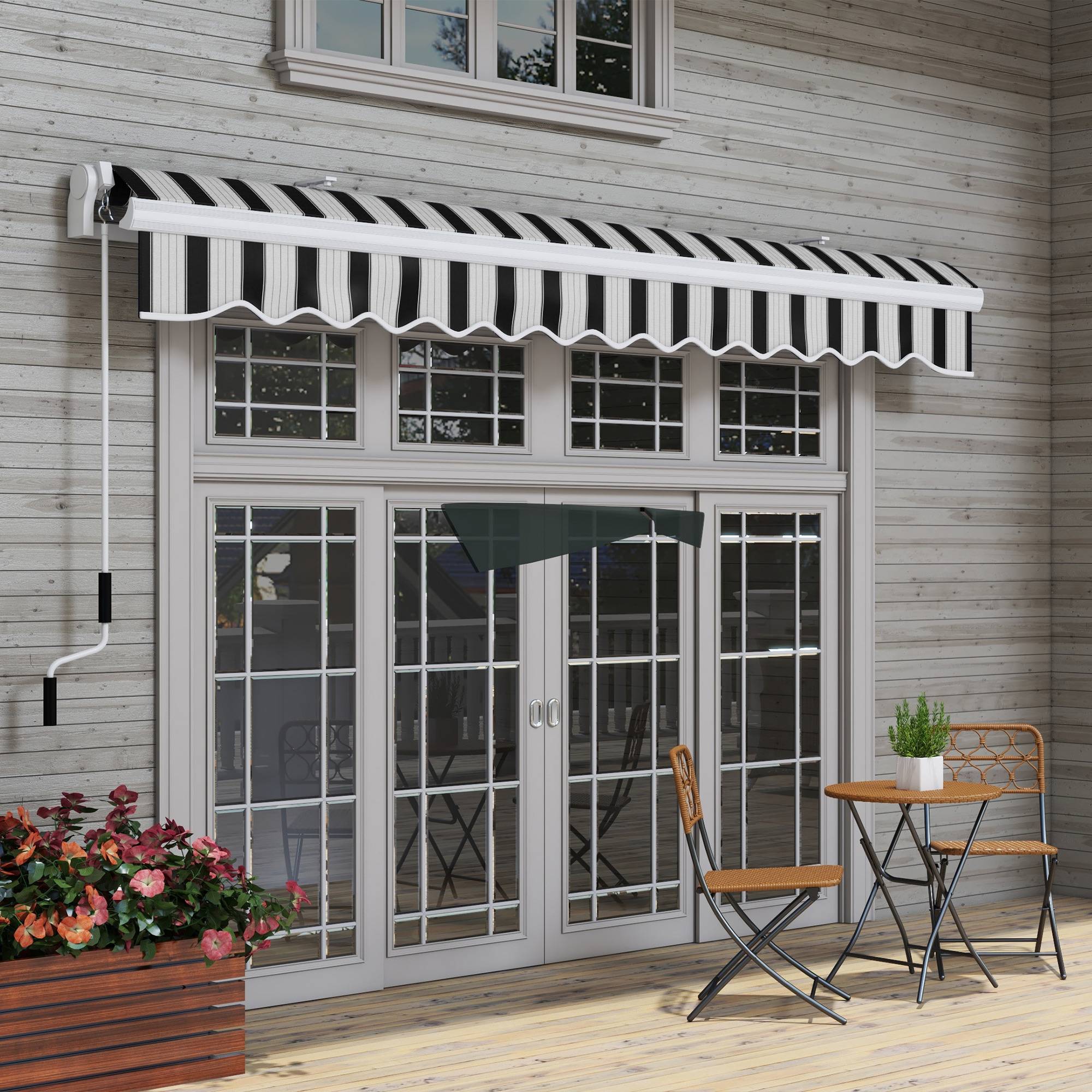 Store banne rétractable manuel 395 x 245 cm, bras articulé à angle réglable, protection UV et étanchéité, fixation murale, bleu et blanc - Image 10