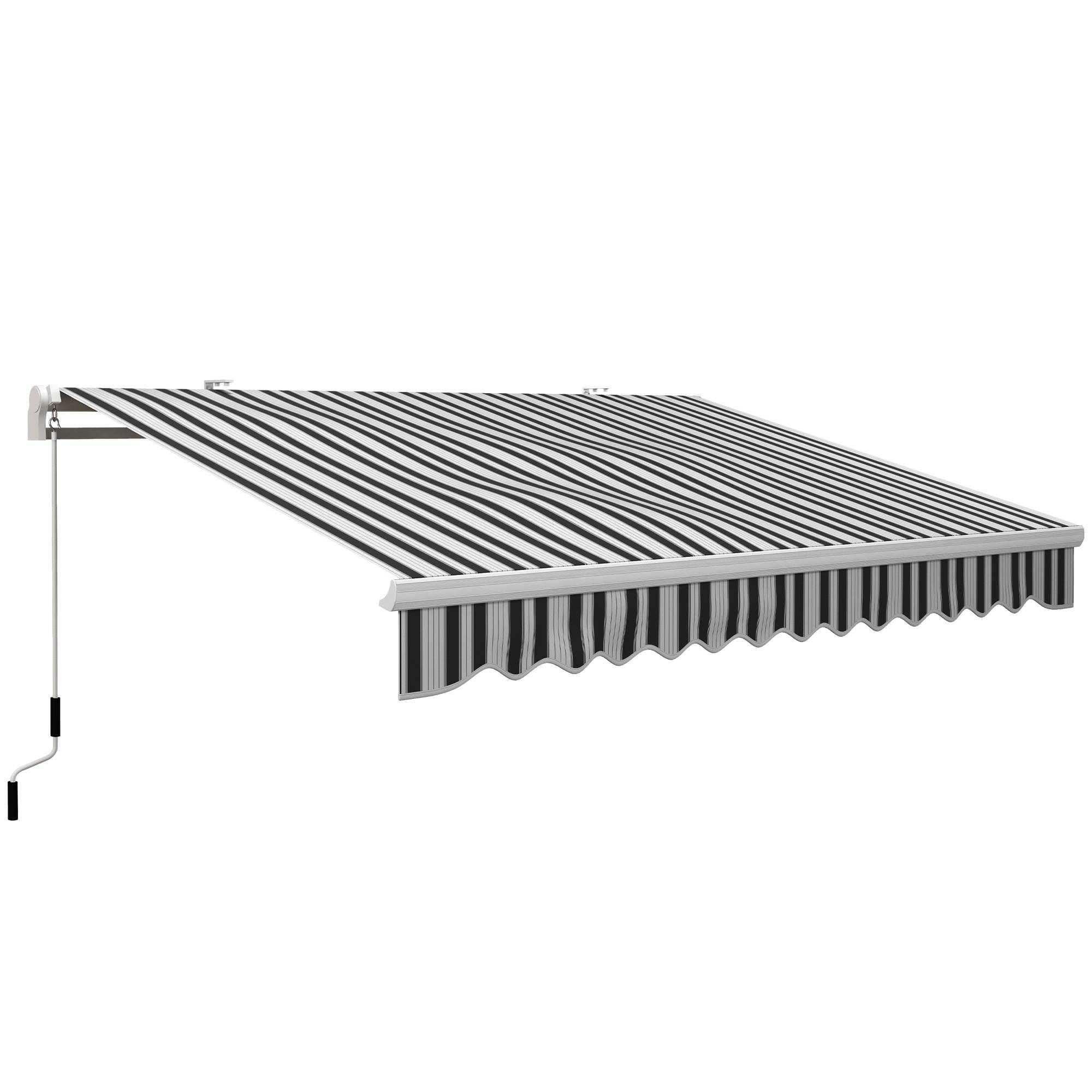 Store banne rétractable manuel 395 x 245 cm, bras articulé à angle réglable, protection UV et étanchéité, fixation murale, bleu et blanc - Image 1
