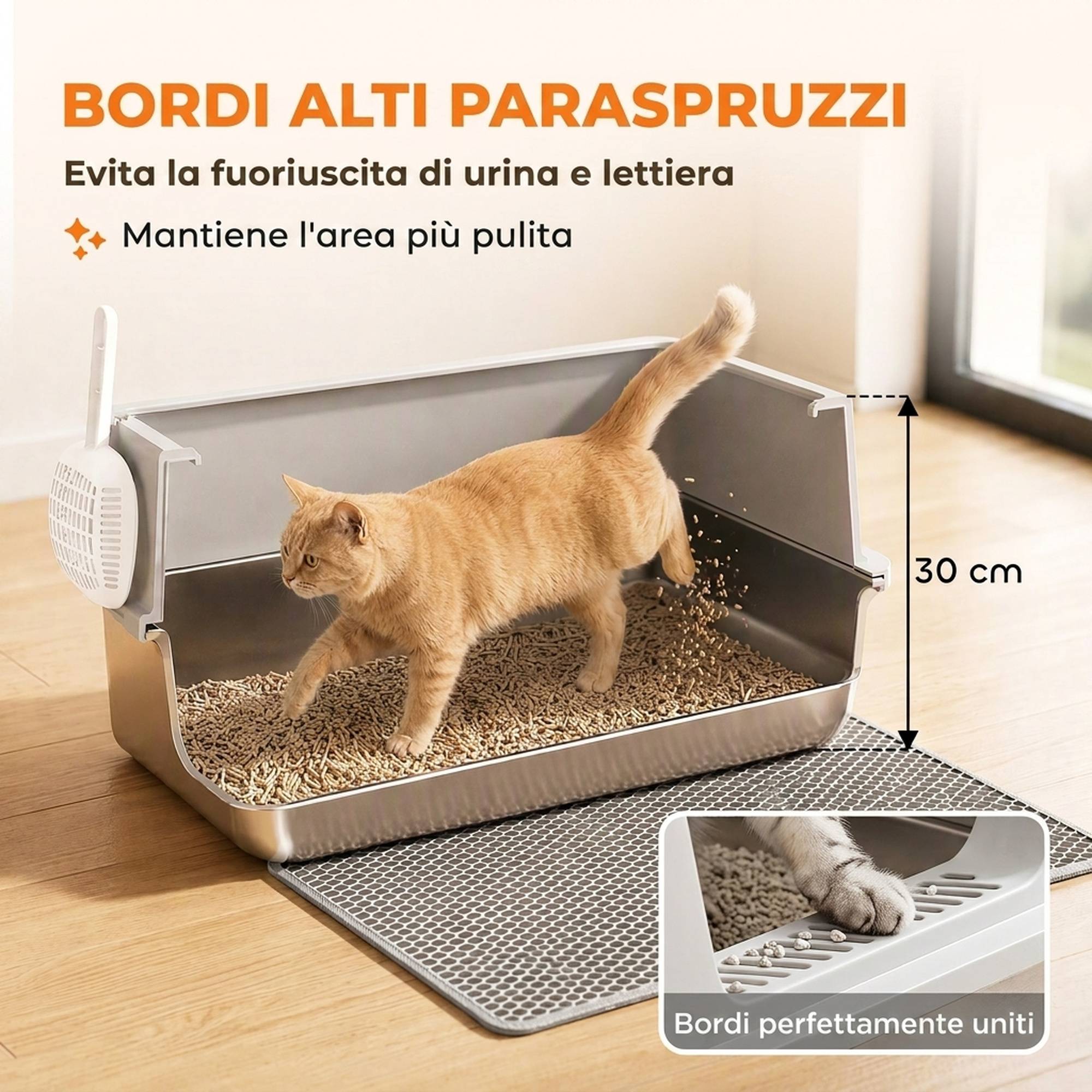 Litière semi-fermée XL avec tapis, 30L, gris clair - Image 9