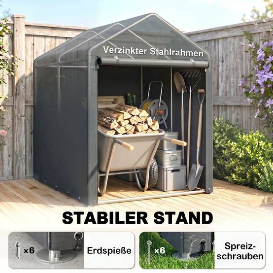 Abri stockage robuste résistant intempéries, cadre acier,1,2x1,8x1,6m, gris foncé - Image 7