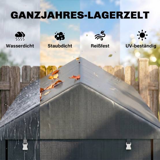 Abri stockage robuste résistant intempéries, cadre acier,1,2x1,8x1,6m, gris foncé - Image 6