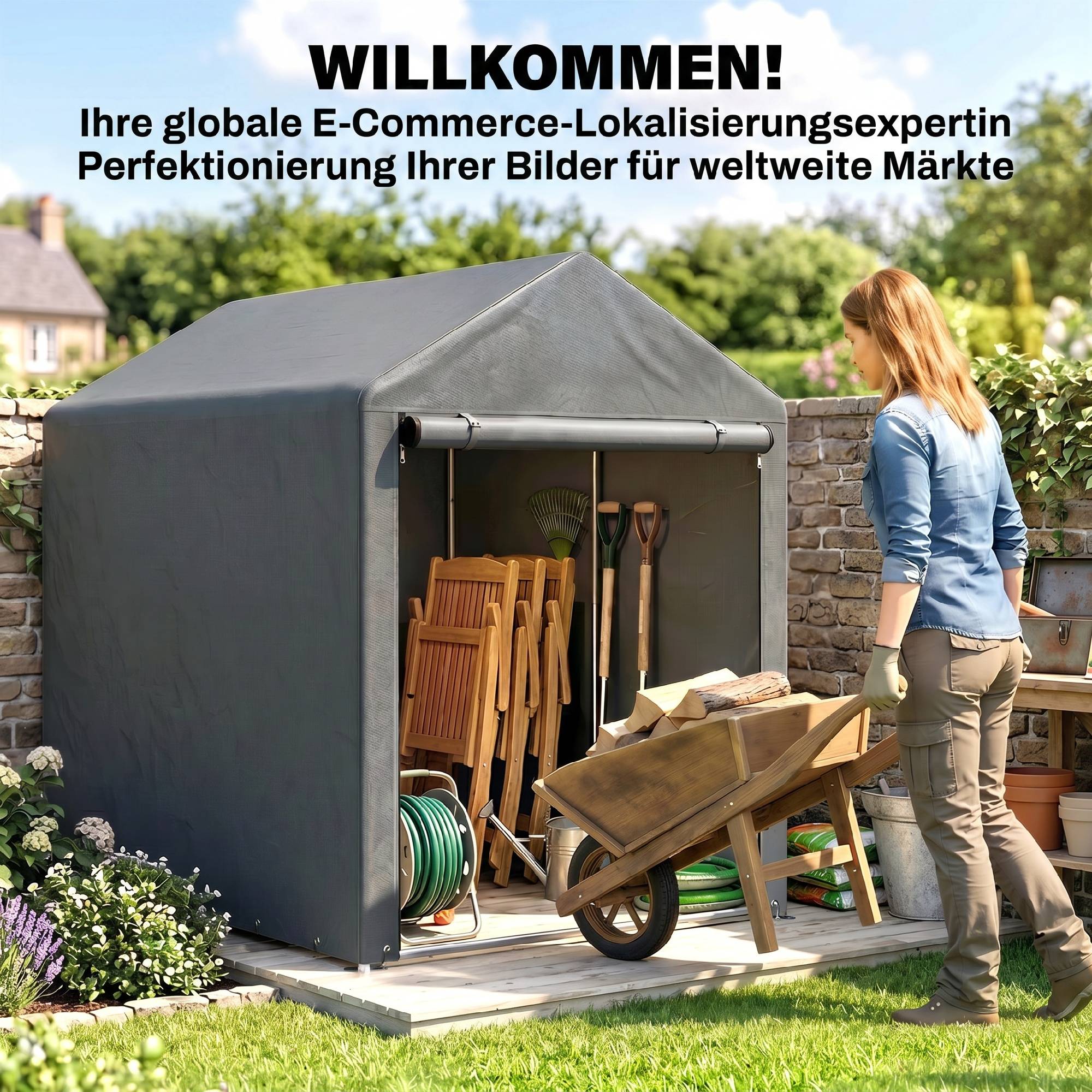 Abri stockage robuste résistant intempéries, cadre acier,1,2x1,8x1,6m, gris foncé - Image 8