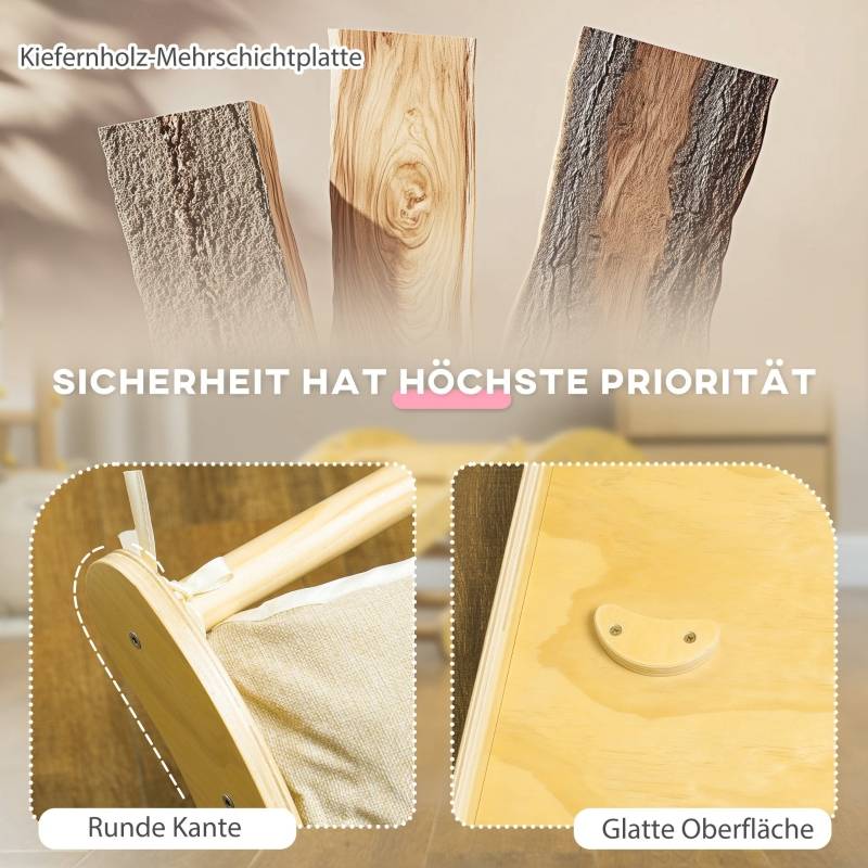 Kit d’escalade 4-en-1 avec arche-pont, balançoire à bascule, coussin et rampe de glisse, pour intérieur, bois - Image 5