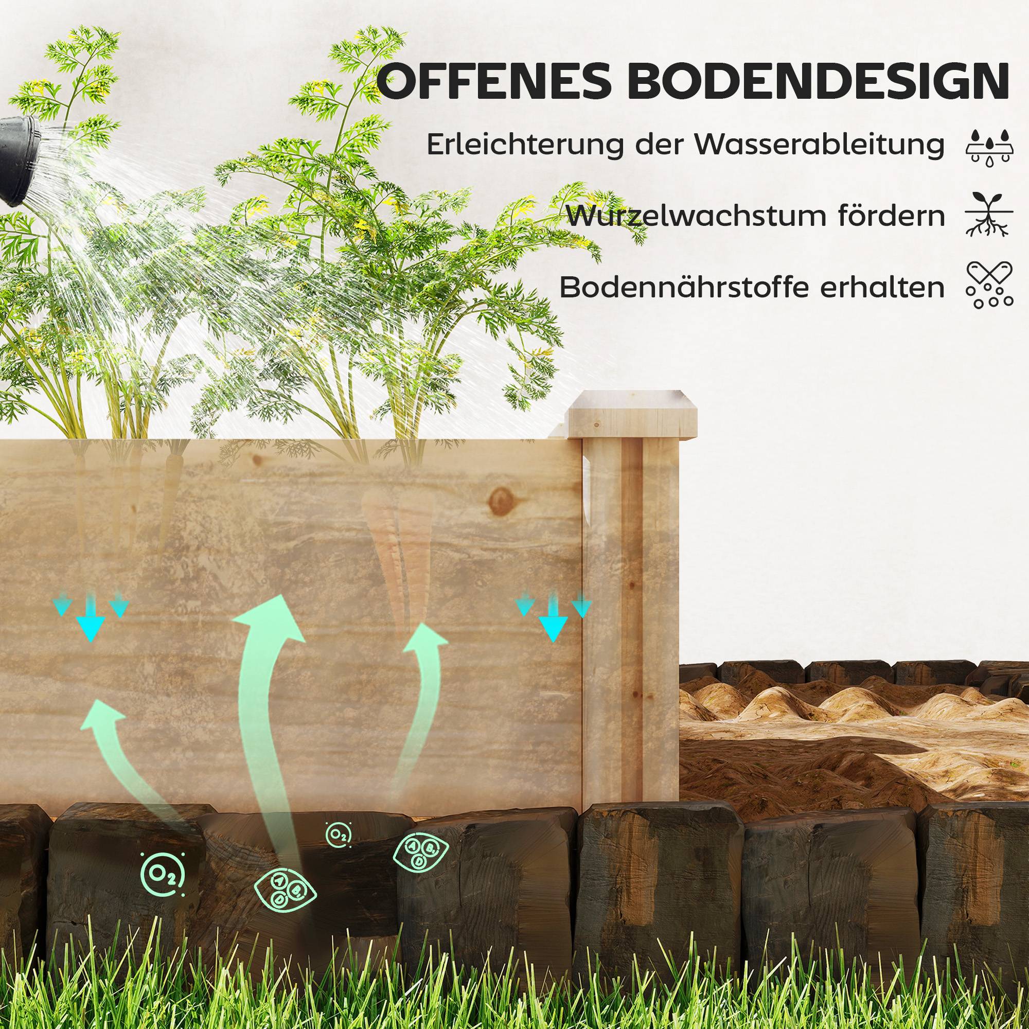 Carré potager en bois massif pour jardin avec cloison de séparation 235x66x26cm couleur nature - ComfortXL Outdoor Living - Image 7