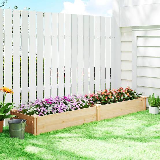 Carré potager en bois massif pour jardin avec cloison de séparation 235x66x26cm couleur nature - ComfortXL Outdoor Living - Image 3