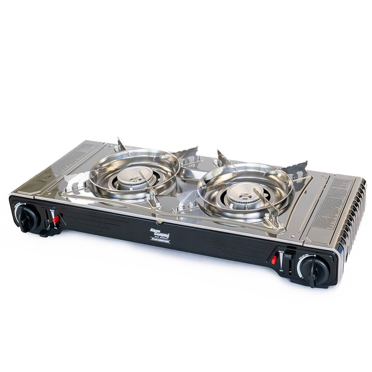 Réchaud à gaz 2 feux 4400W Thermocouple intégré + 4 cartouches de gaz 250gr ALPEN Camping - Image 2