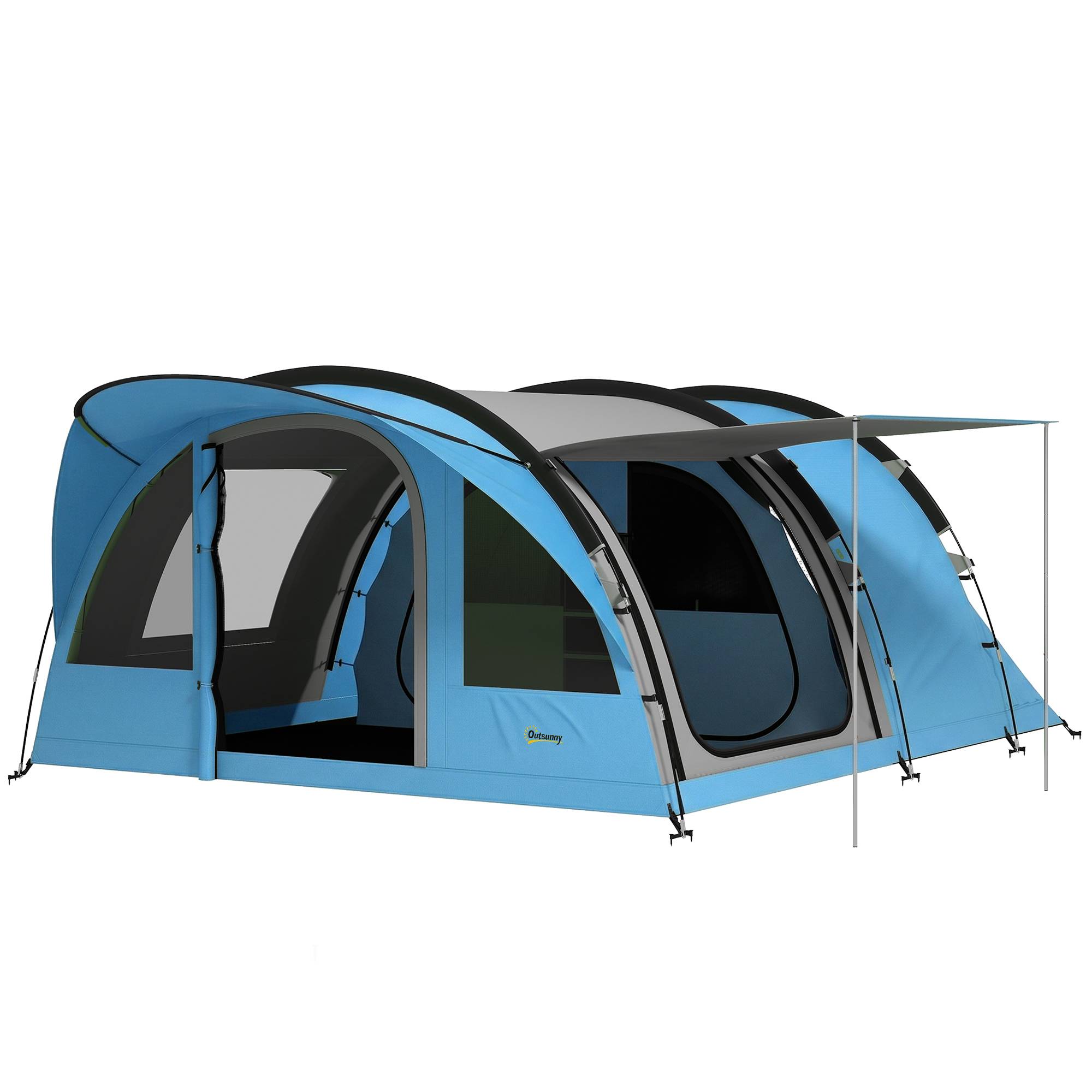 Grande tente tunnel camping 4 personnes 3-4 saisons, hauteur 2 m, séjour XL 3,7 m, imperméable 3000mm bleu - Image 1