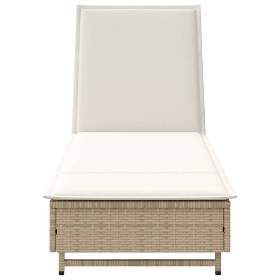 Chaise longue | Transat | Bain de soleil avec roues et coussin beige résine tressée - Image 6