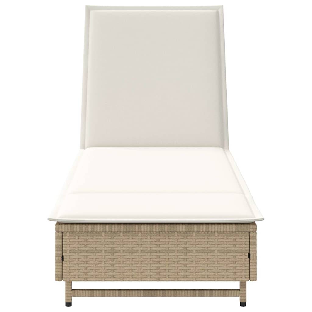 Chaise longue | Transat | Bain de soleil avec roues et coussin beige résine tressée - Image 6