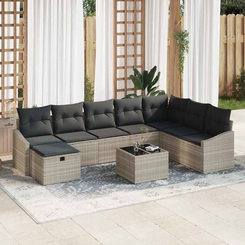 ComfortXL - Salon de jardin 8 places en poly rotin modulable avec table basse Gris clair – ComfortXL Outdoor Living - Image 1
