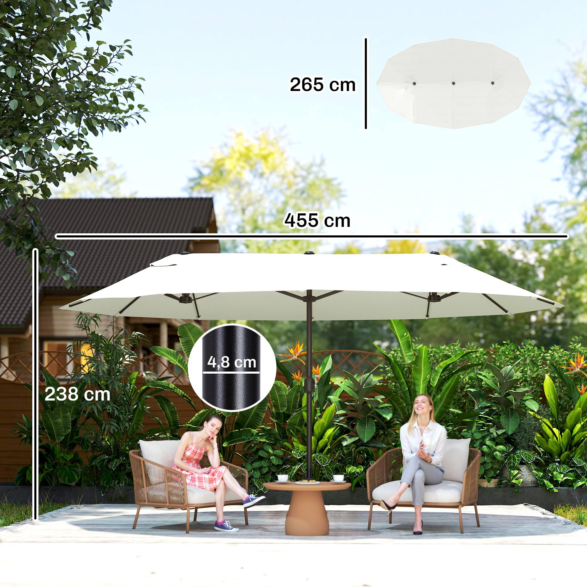 Parasol XXL manivelle, résistant intempéries, 455 x 270 x 240 cm, acier polyester, beige - Image 5