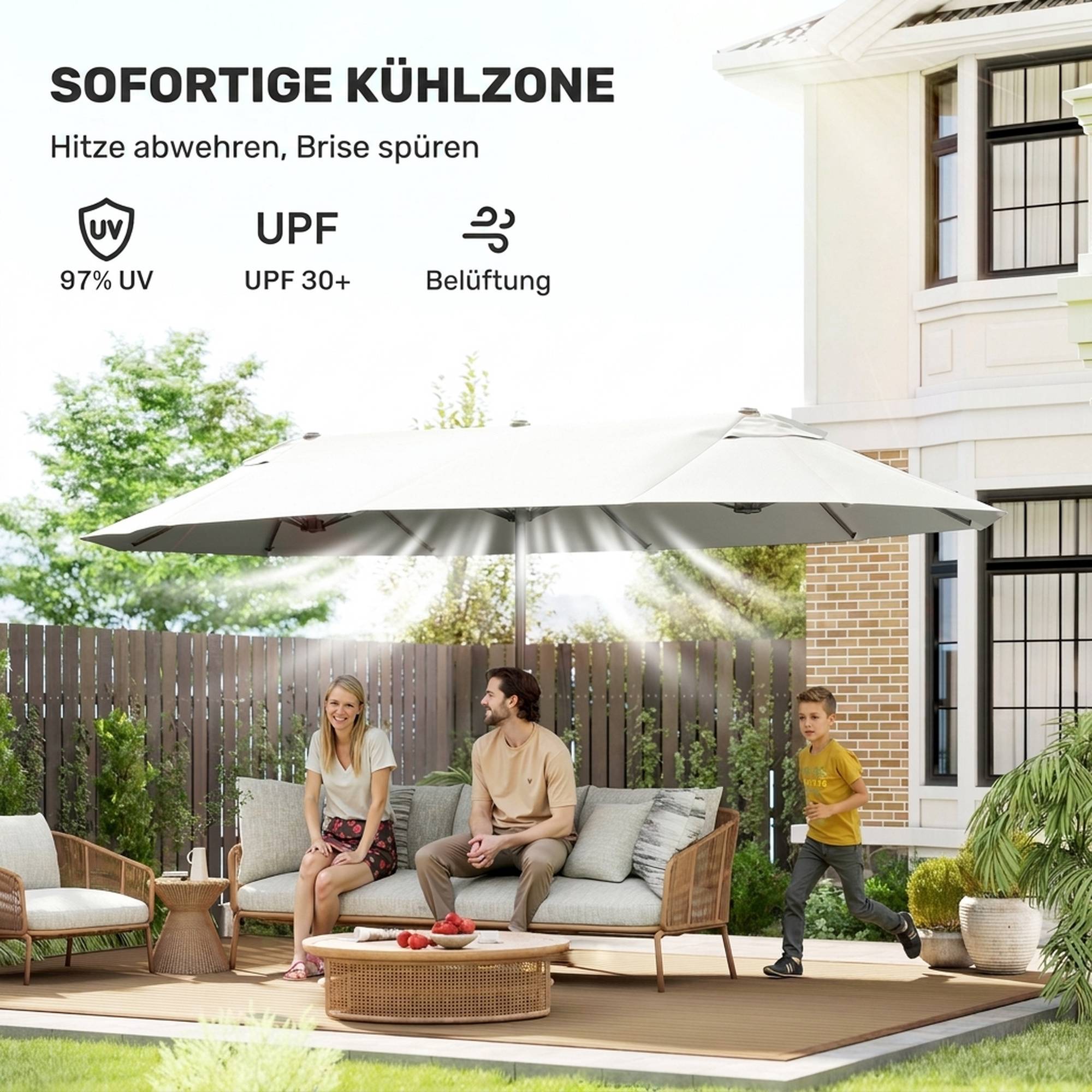Parasol XXL manivelle, résistant intempéries, 455 x 270 x 240 cm, acier polyester, beige - Image 7