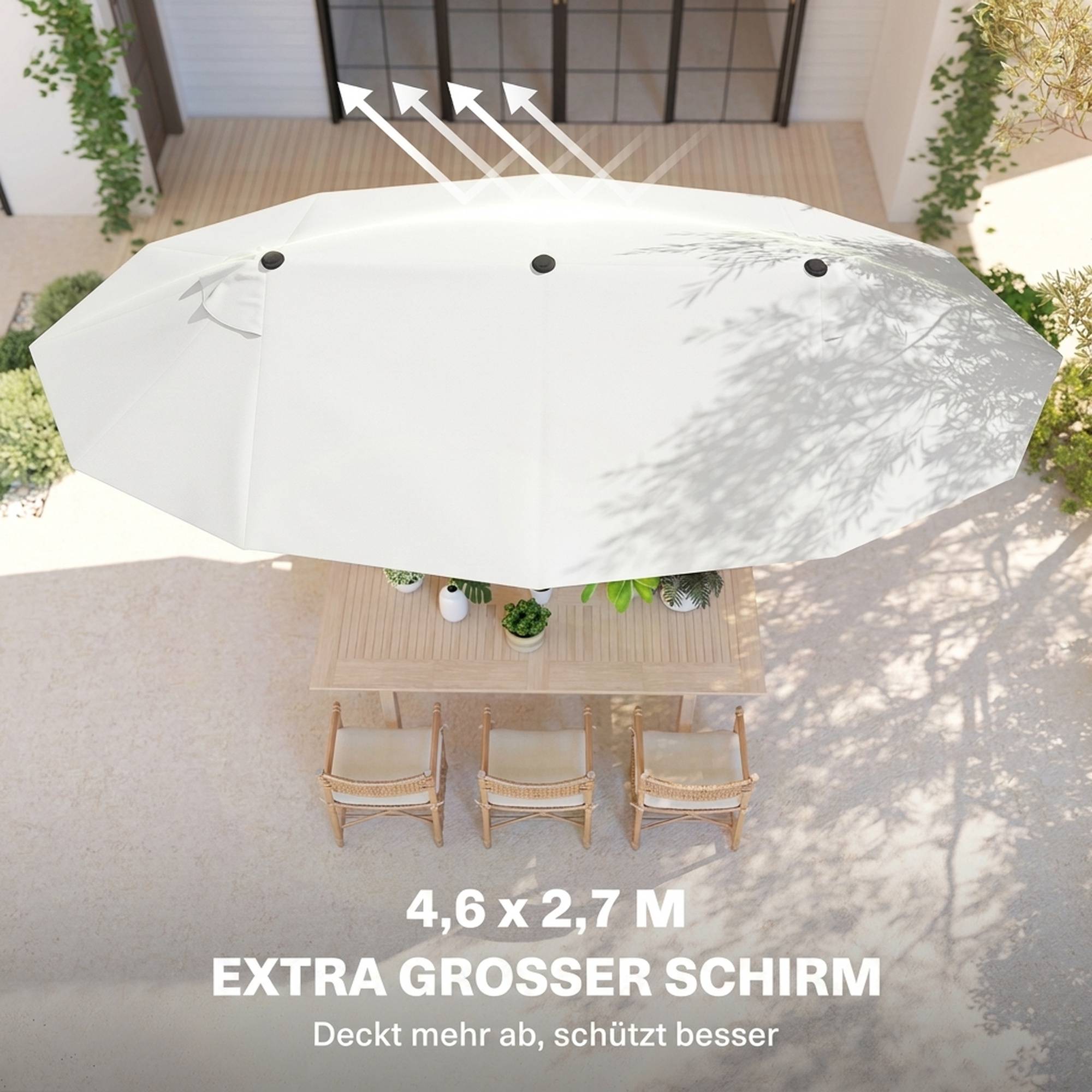 Parasol XXL manivelle, résistant intempéries, 455 x 270 x 240 cm, acier polyester, beige - Image 6
