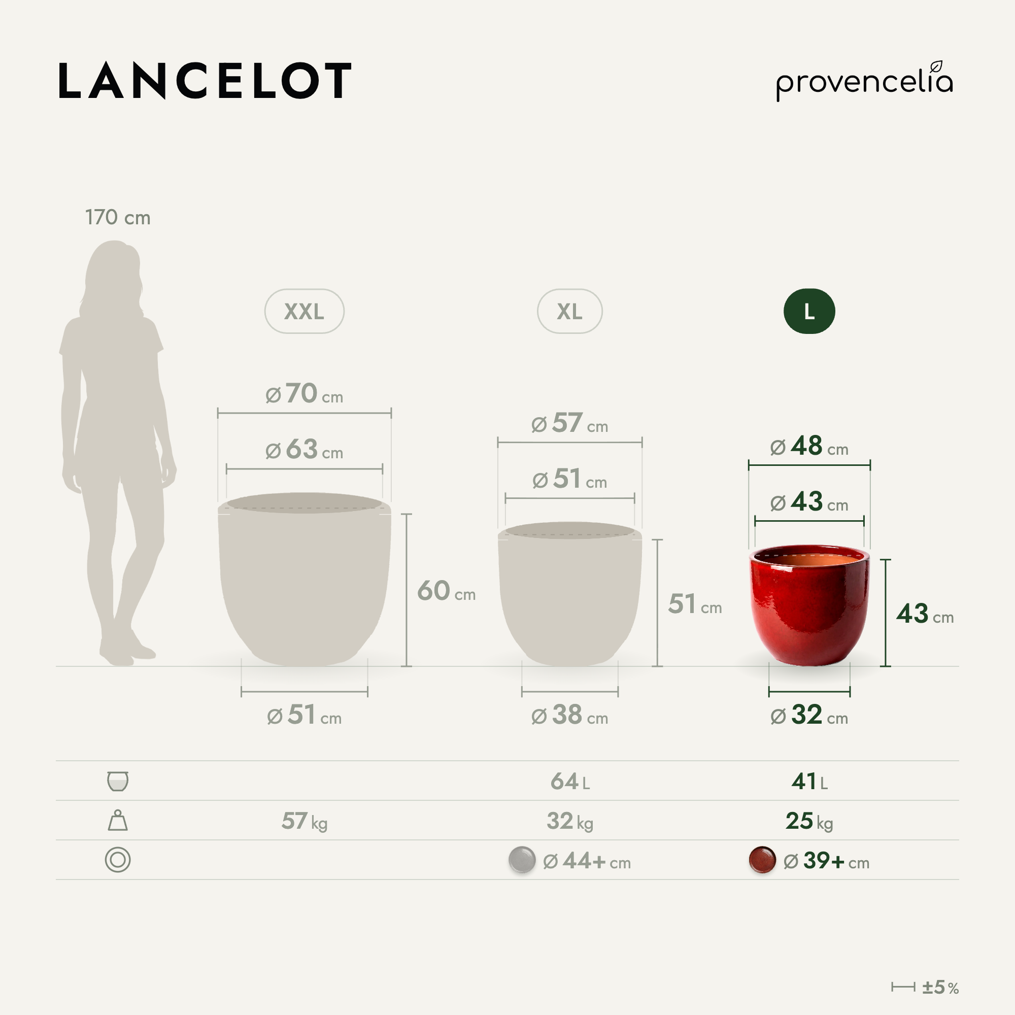 Provencelia - Pot LANCELOT 48x43cm rouge tropical - Image 2