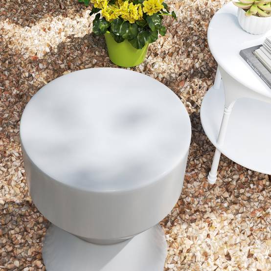 Tabouret de jardin en céramique forme sablier, capacité 120 kg, Ø33 x 45,5 cm, Gris clair, résistant aux intempéries - Image 9