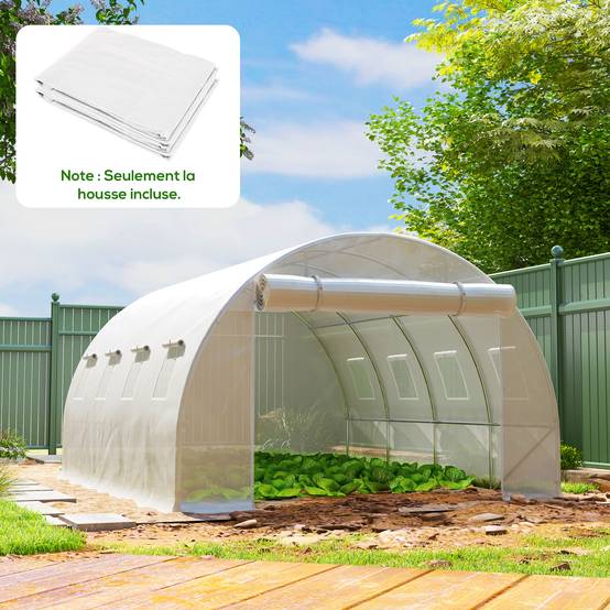 Bâche de rechange serre tunnel 12 m² 4 x 3 x 2 m PE anti-UV imperméable 8 fenêtres + porte enroulable zippée blanc - Image 4