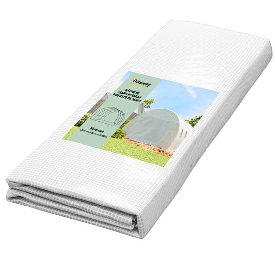 Bâche de rechange serre tunnel 12 m² 4 x 3 x 2 m PE anti-UV imperméable 8 fenêtres + porte enroulable zippée blanc - Image 1